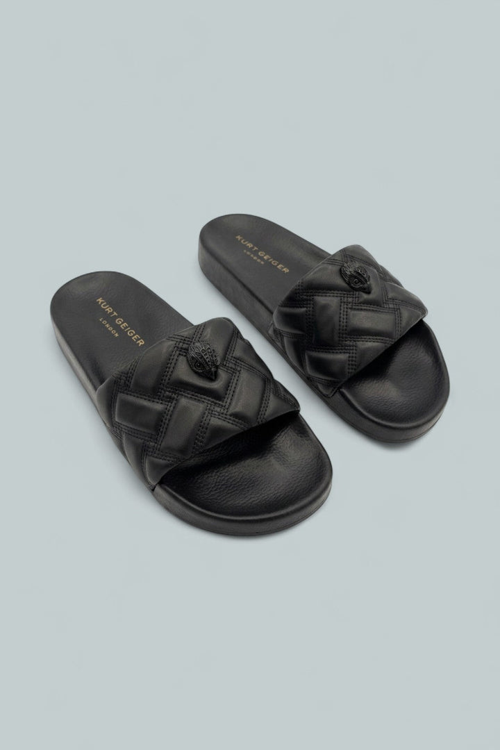 London Meena Eagle Drench Quilted Slide Sandals - Black