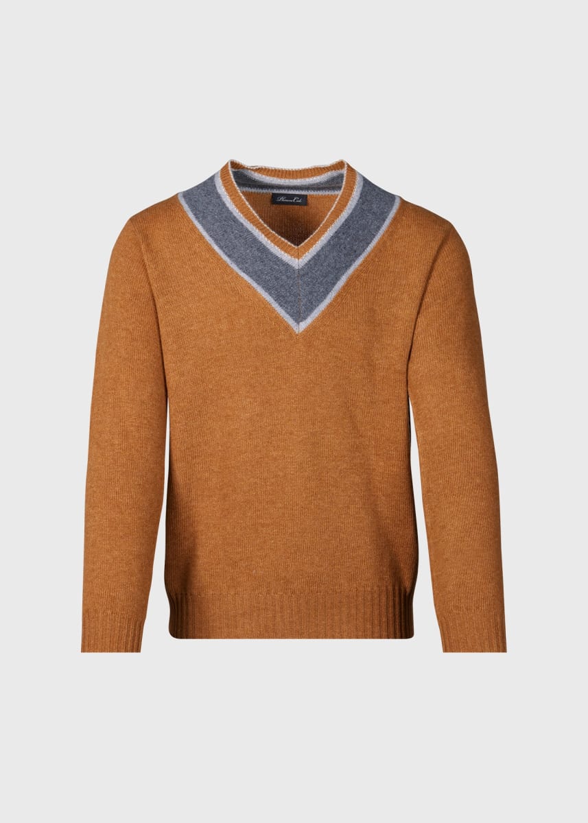 Wool V Neck Pullover Sweater - Camel