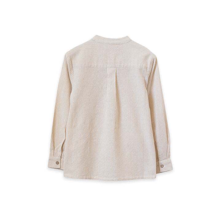 Mandarin Collar Shirt - Oatmeal Stripe