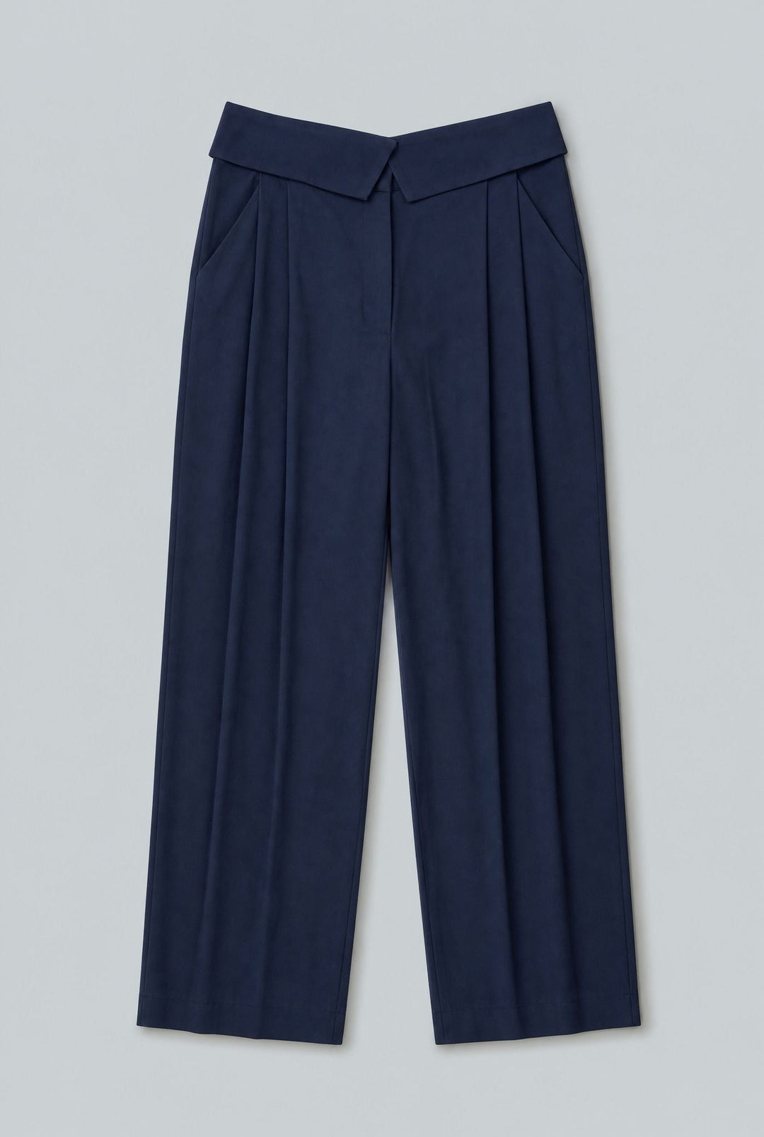 Pleat-Front Pants With Foldover Waistband - Navy