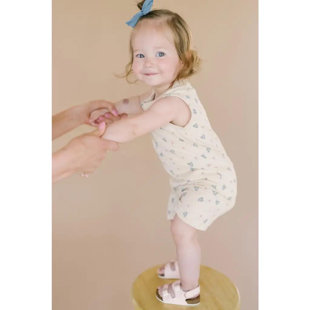 Berry Cute Henley Baby Romper with Floral Print