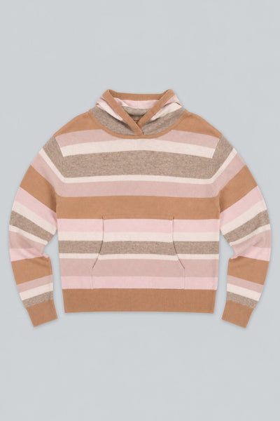 Striped Cashmere Blend Hoodie - Camel Combo