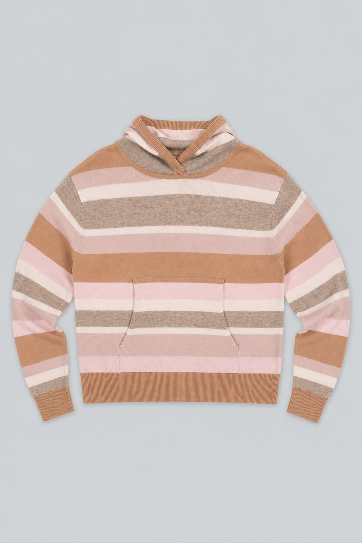 Striped Cashmere Blend Hoodie - Camel Combo
