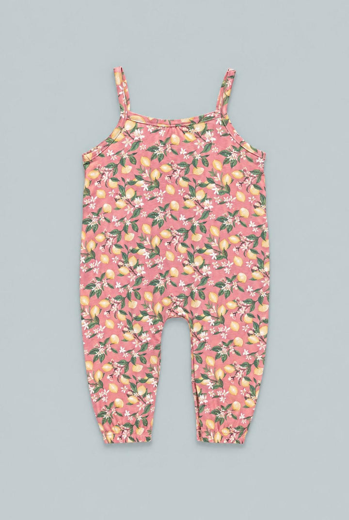Lemon Floral Tank Pant Romper - Lemons Pink