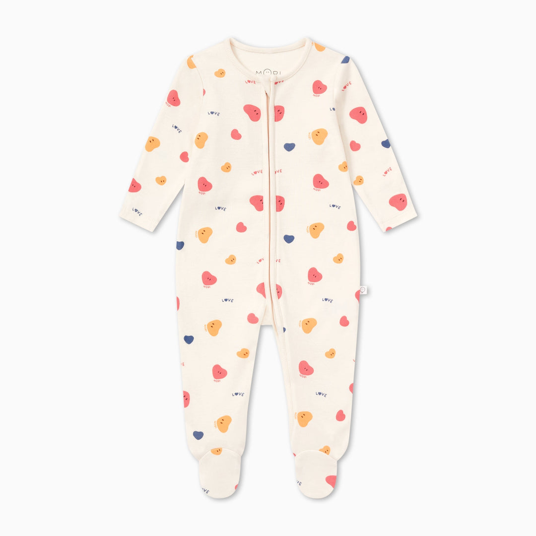 Valentines Print Two Way Zip-Up Sleepsuit - Multi Colour Heart Print