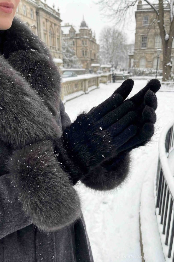 10’’ Fake Fur Top Knit Glove - Black - 10’’ - Gloves