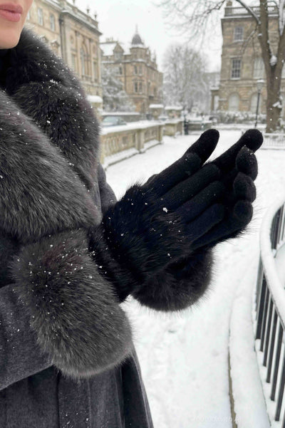10’’ Fake Fur Top Knit Glove - Black - 10’’ - Gloves