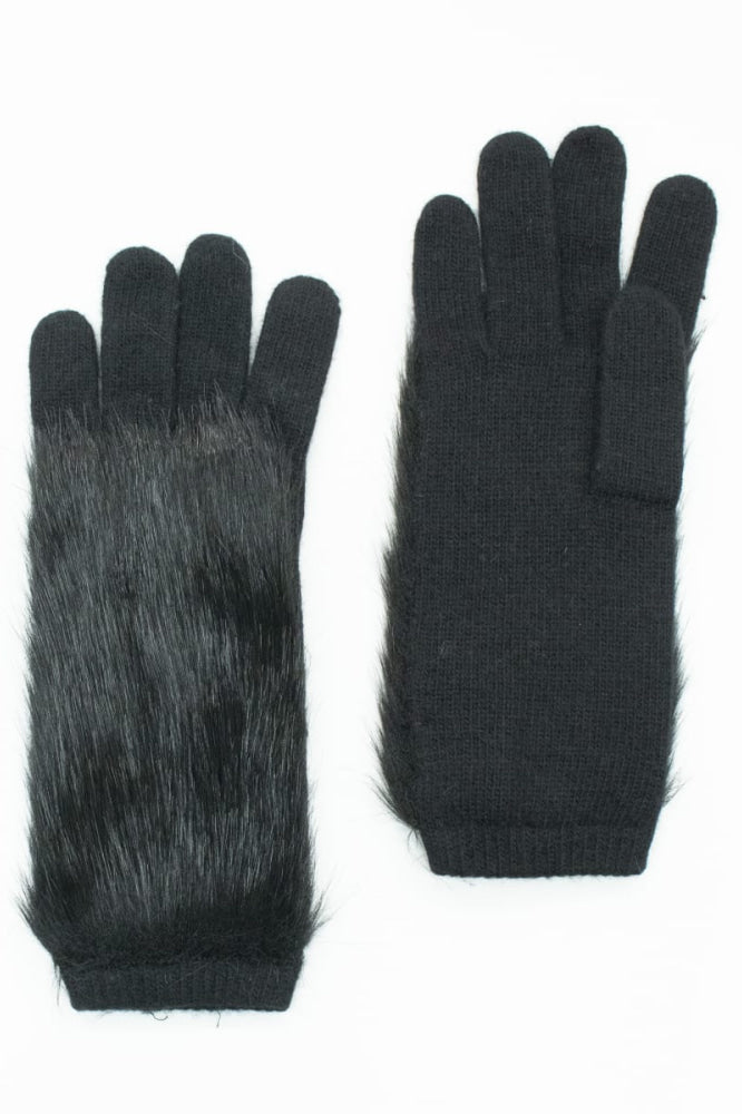 10’’ Fake Fur Top Knit Glove - Black - 10’’ - Gloves