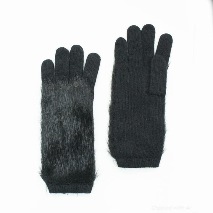 10’’ Fake Fur Top Knit Glove - Black - 10’’ - Gloves