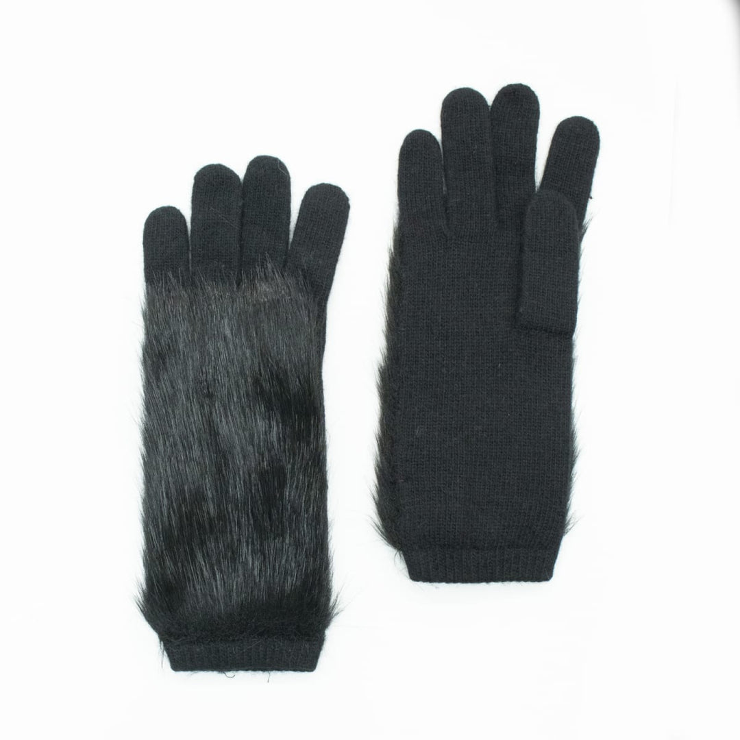 10’’ Fake Fur Top Knit Glove - Black - 10’’ - Gloves