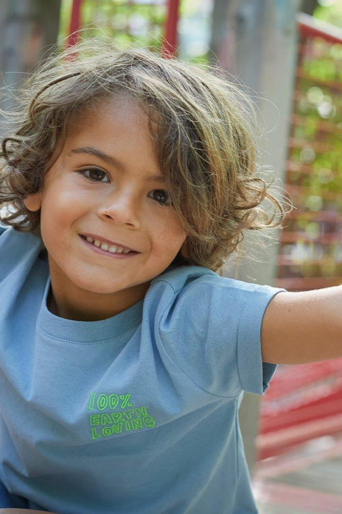 100% Earth loving Kid T-Shirt - Slate Blue/neon - FINAL SALE - T-shirt