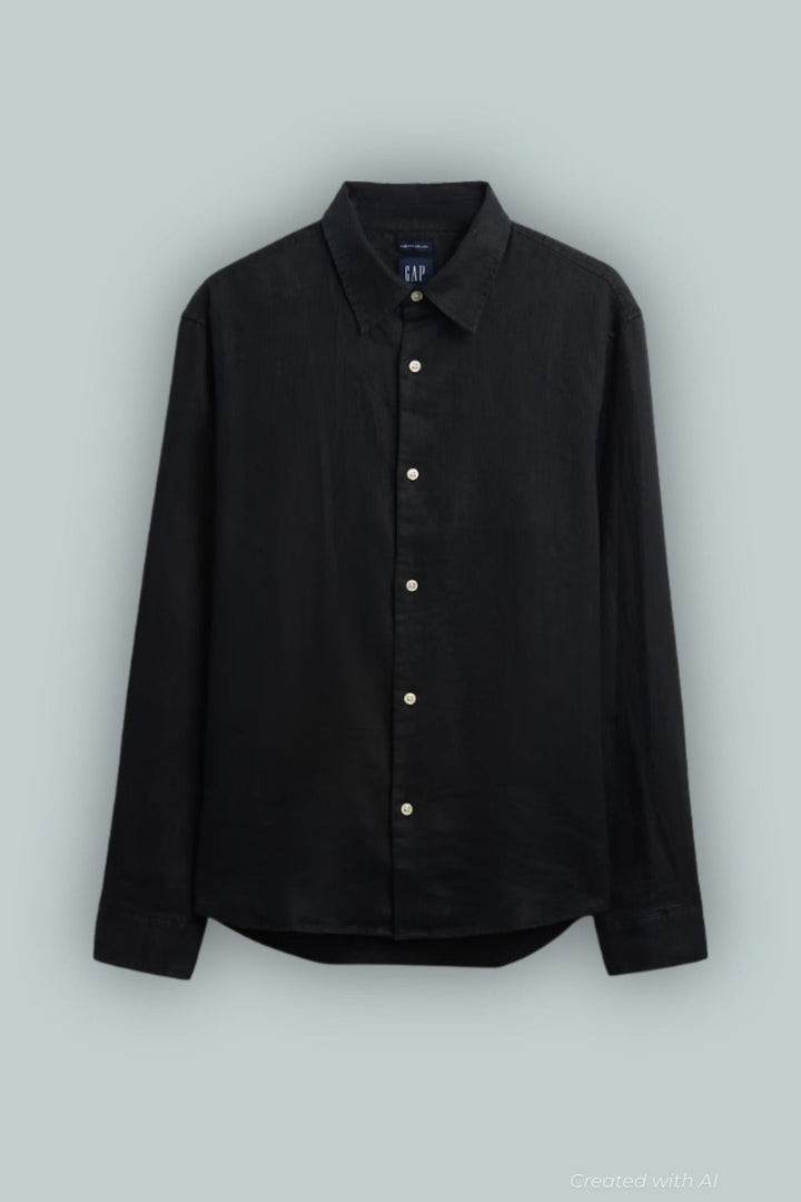 100% Linen Relaxed Shirt - Black - Medium - Button Down Shirt