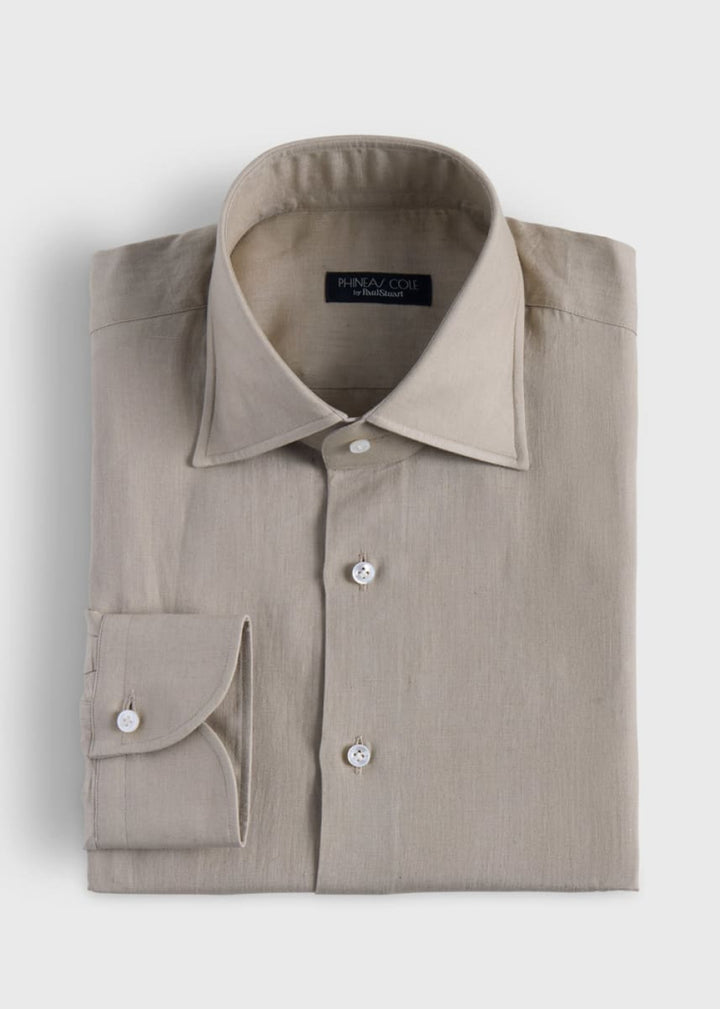 100% Linen Soft Shirt Geneva Collar - Tan - Collared Shirt