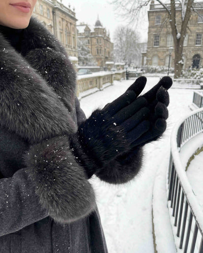 10" Fake Fur Top Knit Glove - Black