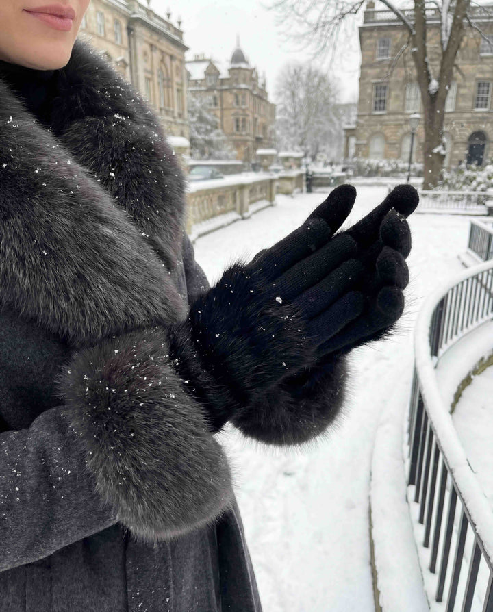 10" Fake Fur Top Knit Glove - Black