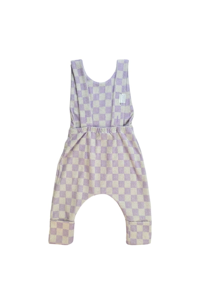 Grow With Me Overalls - Lavender Macaron Checkered