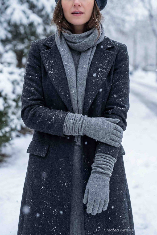 15’’ Ruffled Gloves - Medium Hth Grey - 15’’ - Gloves