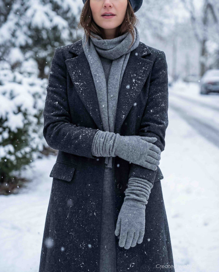 15’’ Ruffled Gloves - Medium Hth Grey - 15’’ - Gloves
