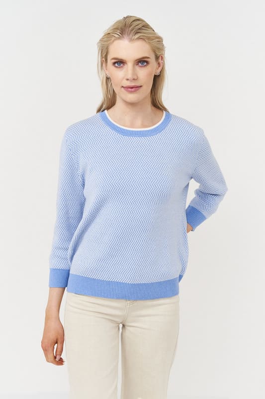 Zig Zag Jacquard Crew - Blue Heather