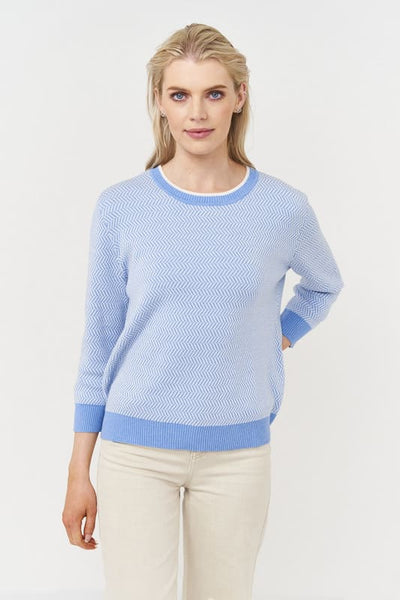Zig Zag Jacquard Crew - Blue Heather
