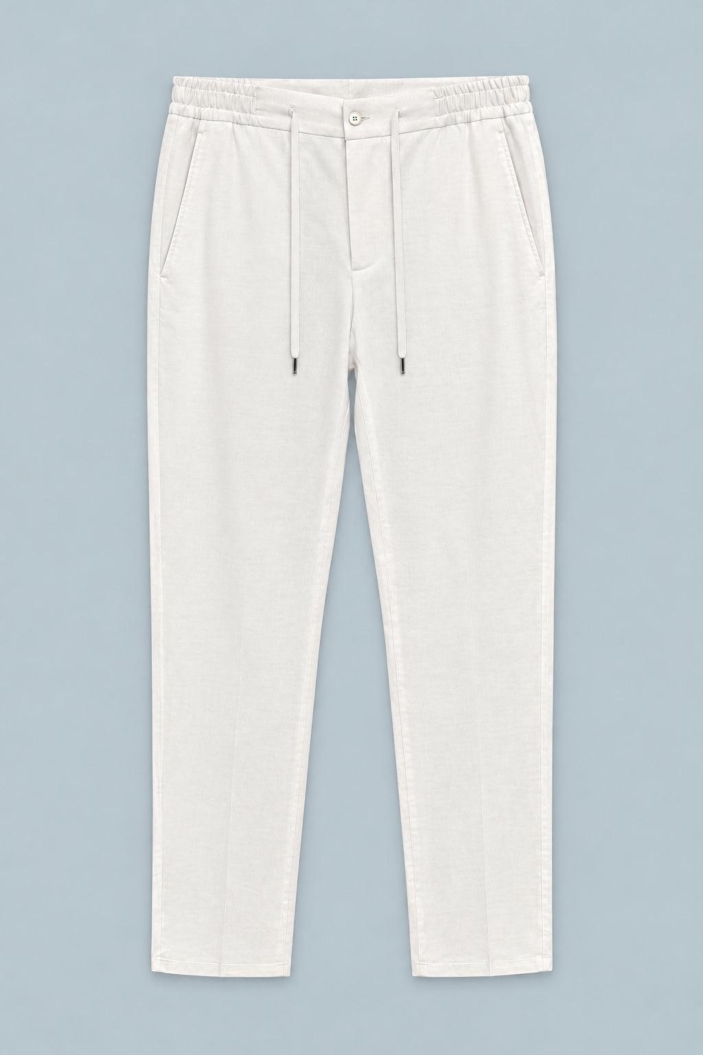 Linen Drawstring Trouser - White