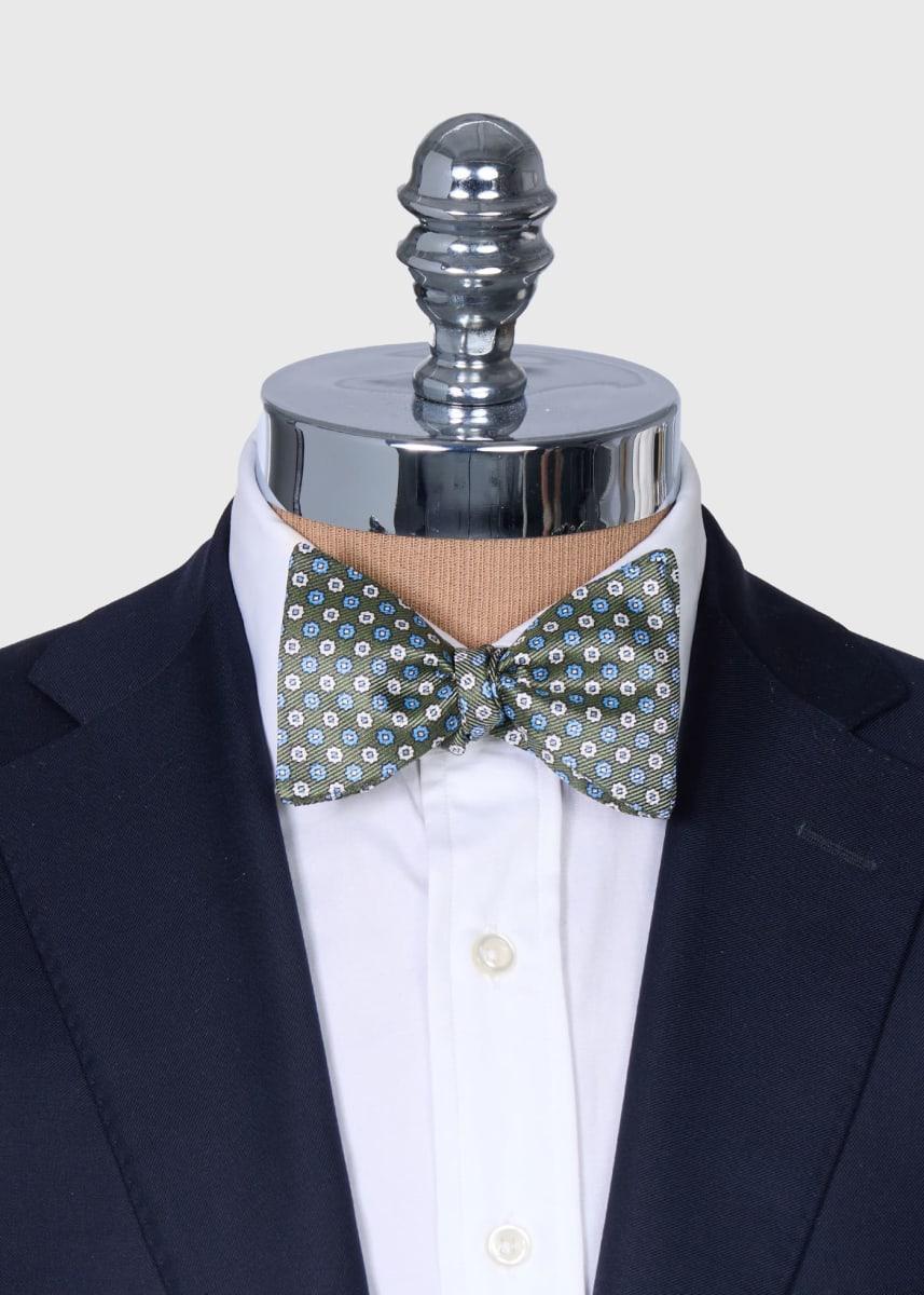Printed Silk Small Floral Bow Tie - Green