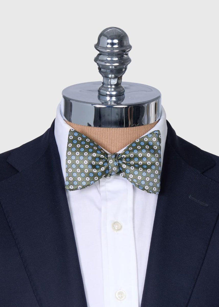 Printed Silk Small Floral Bow Tie - Green