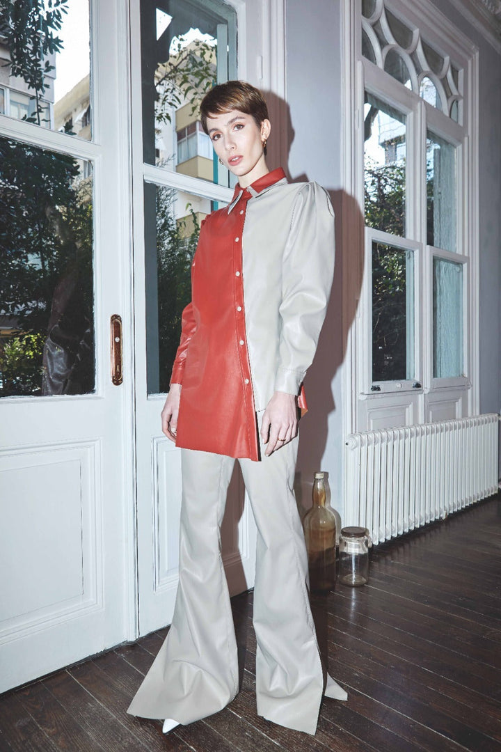 Mara Asymmetric Vegan Leather Shirt