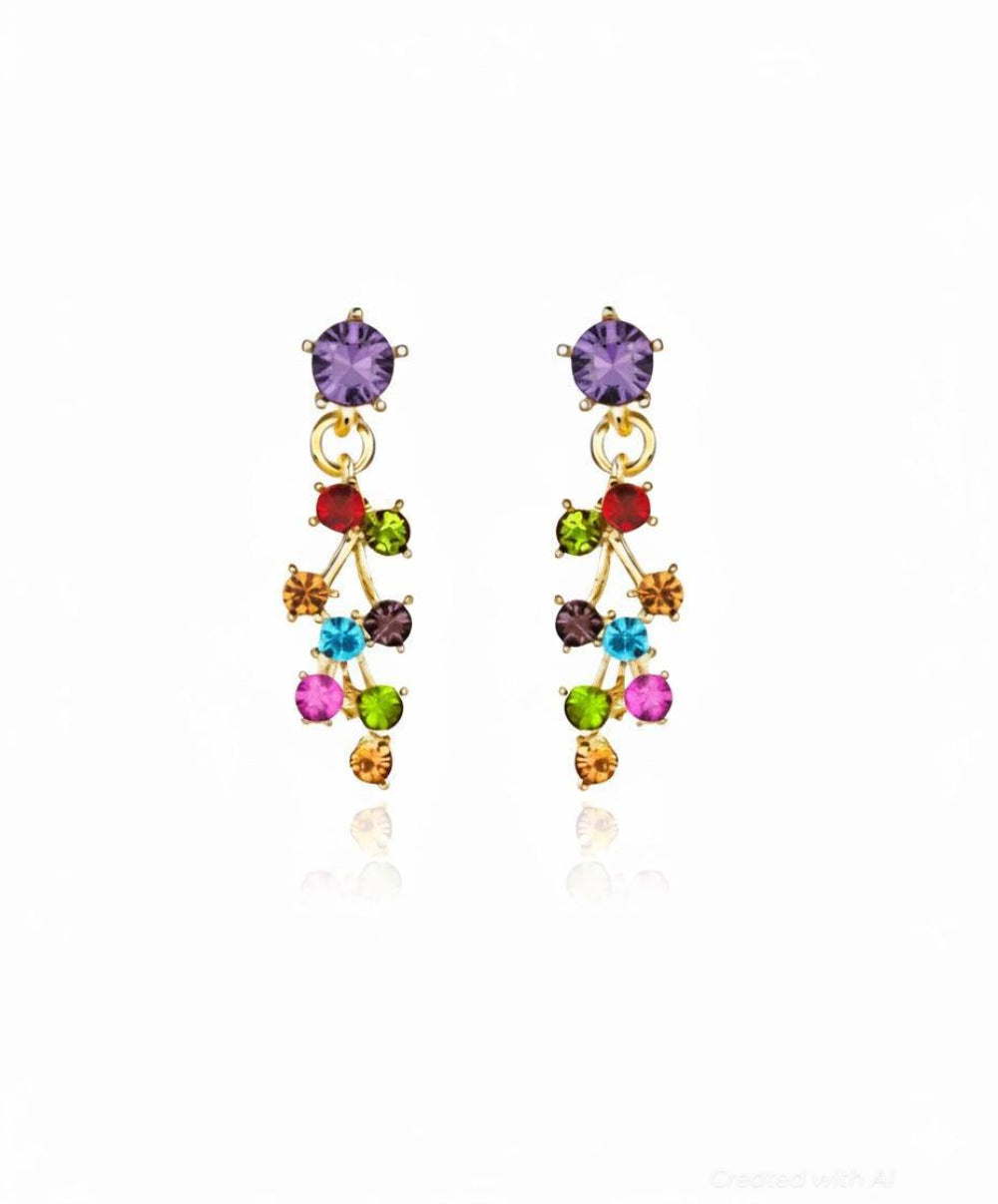 18k gold multi color cluster drop earrings - FINAL SALE - One Size - Earrings