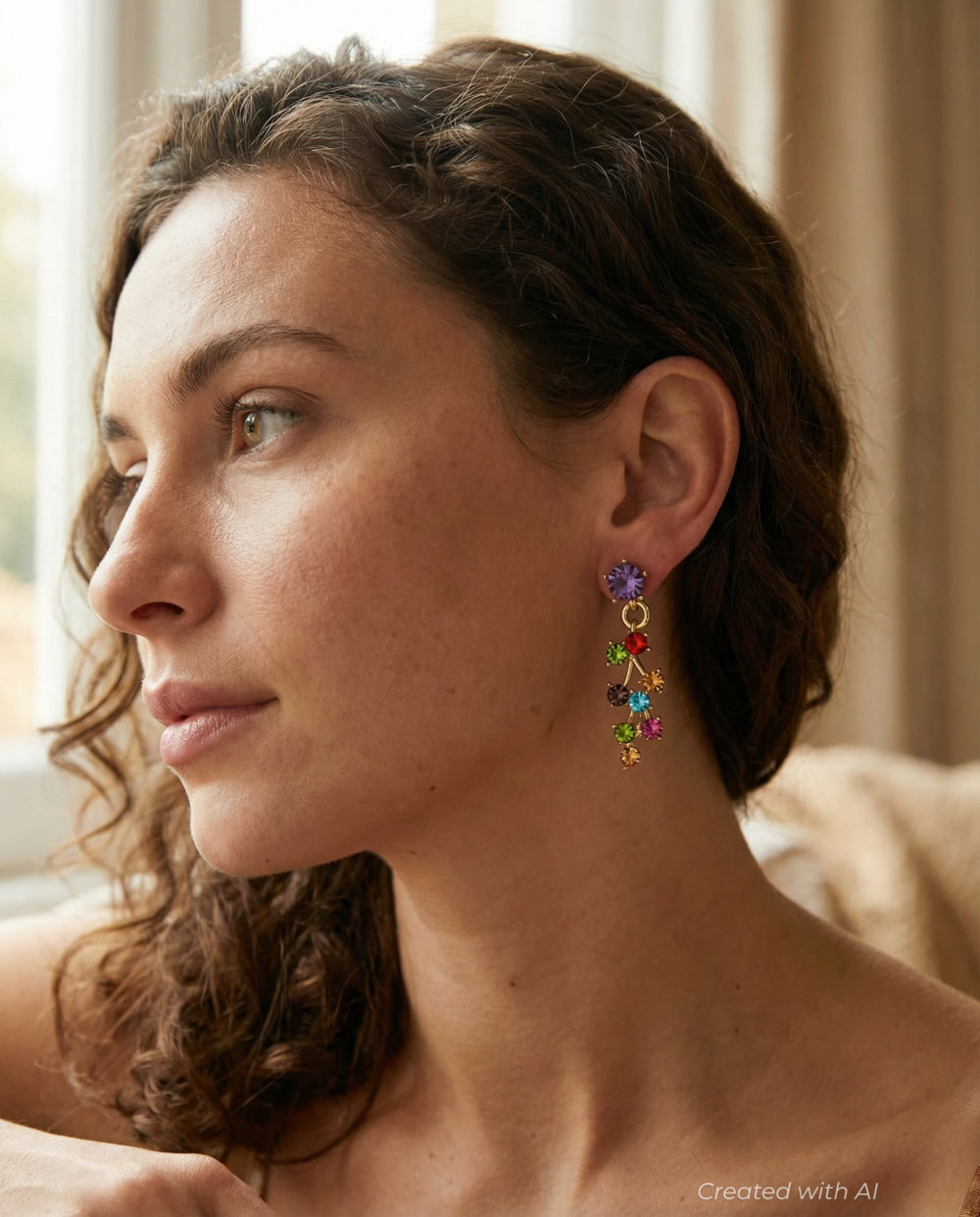 18k gold multi color cluster drop earrings - FINAL SALE - One Size - Earrings