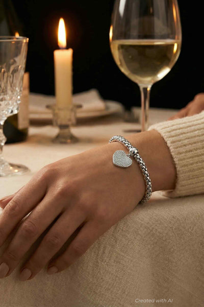 18k white gold Puffed heart charm bracelet - FINAL SALE - One Size - Bracelet