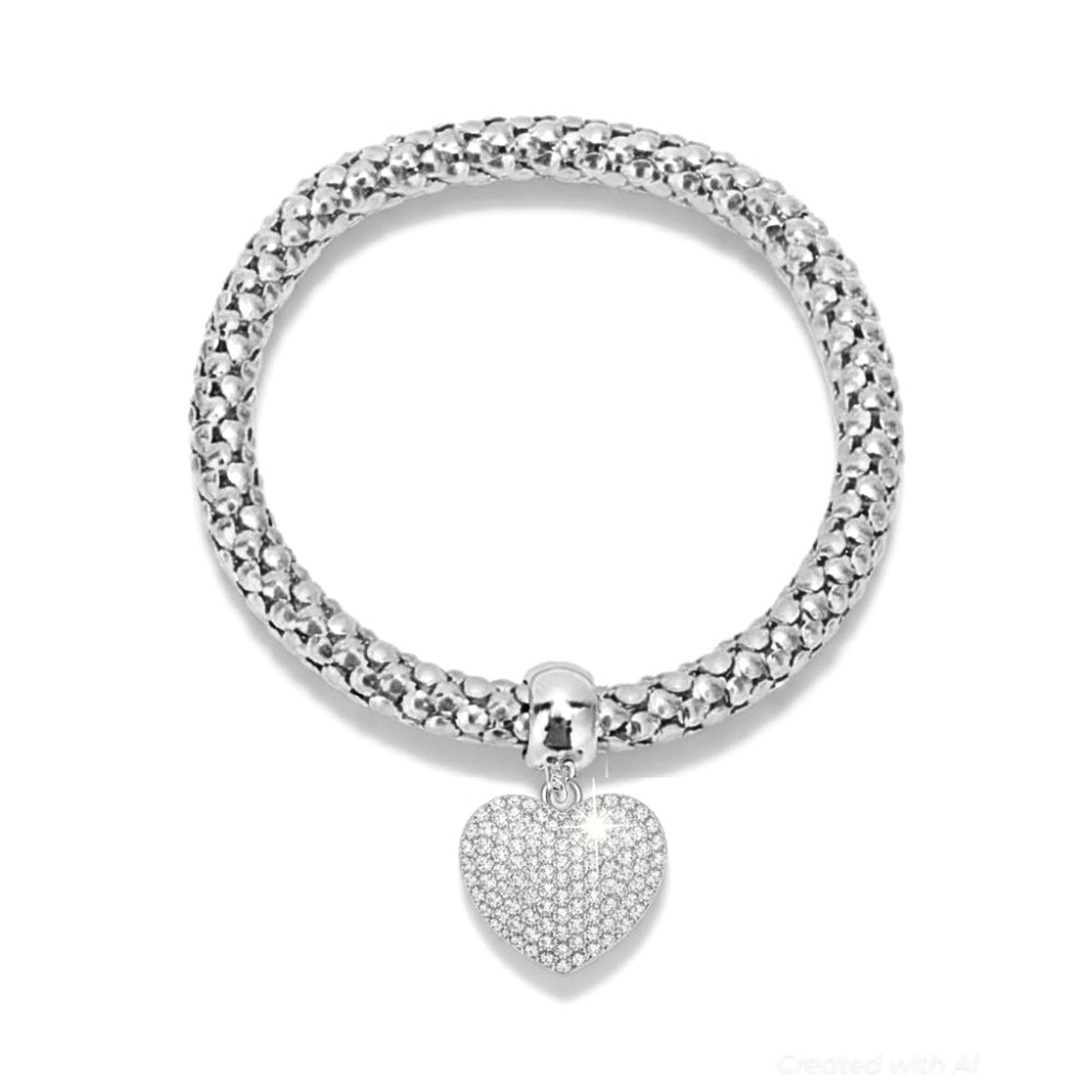 18k white gold Puffed heart charm bracelet - FINAL SALE - One Size - Bracelet