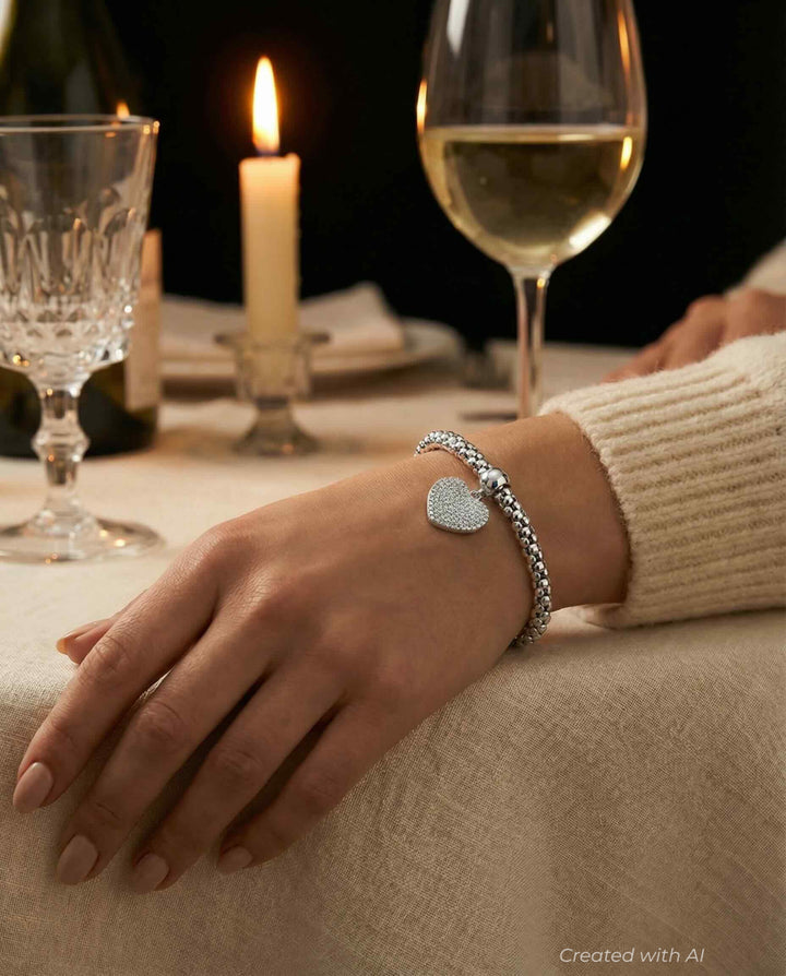 18k white gold Puffed heart charm bracelet - FINAL SALE - One Size - Bracelet