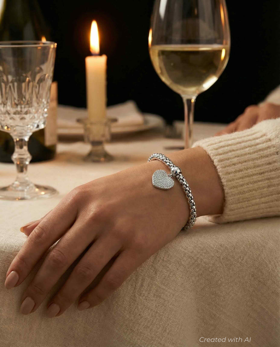 18k white gold Puffed heart charm bracelet - FINAL SALE - One Size - Bracelet