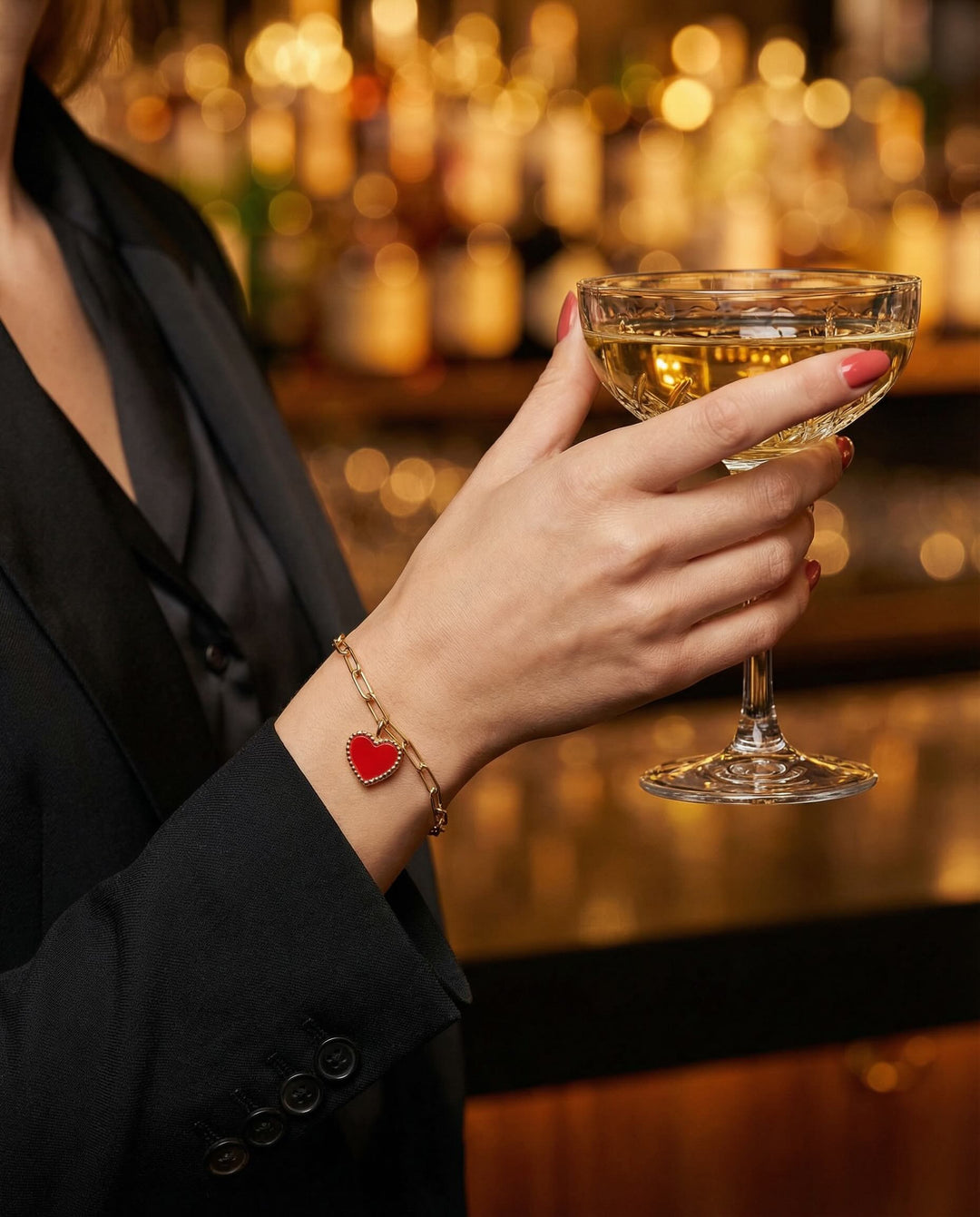 18k gold red heart charm link bracelet