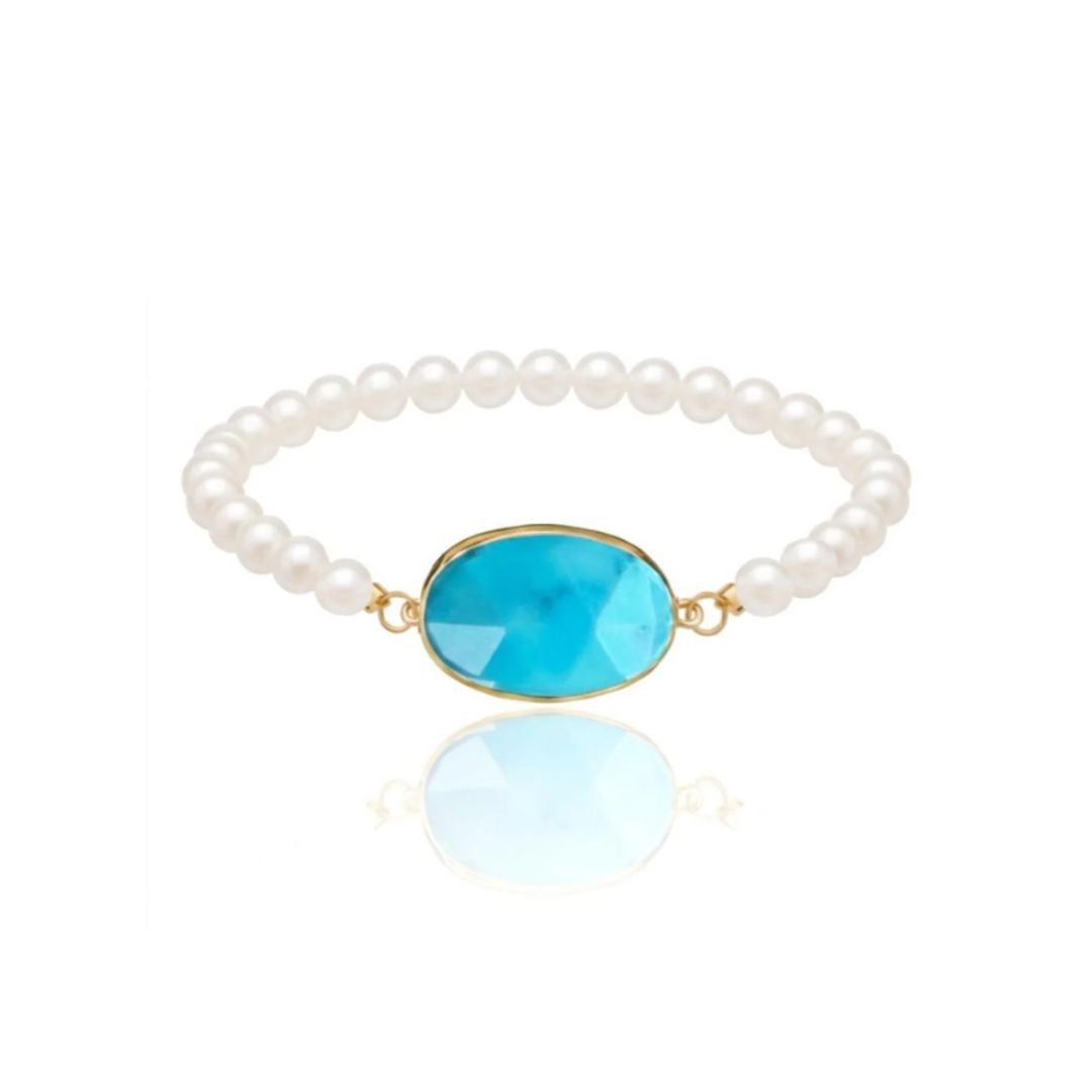 18k gold turquoise & Pearl Bracelet -  - FINAL SALE