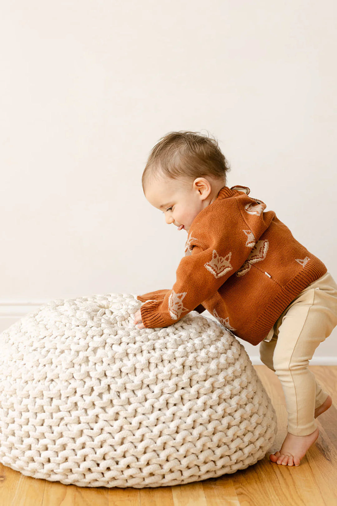 Baby Organic Fox Knit Sweater - Mocha Bisque