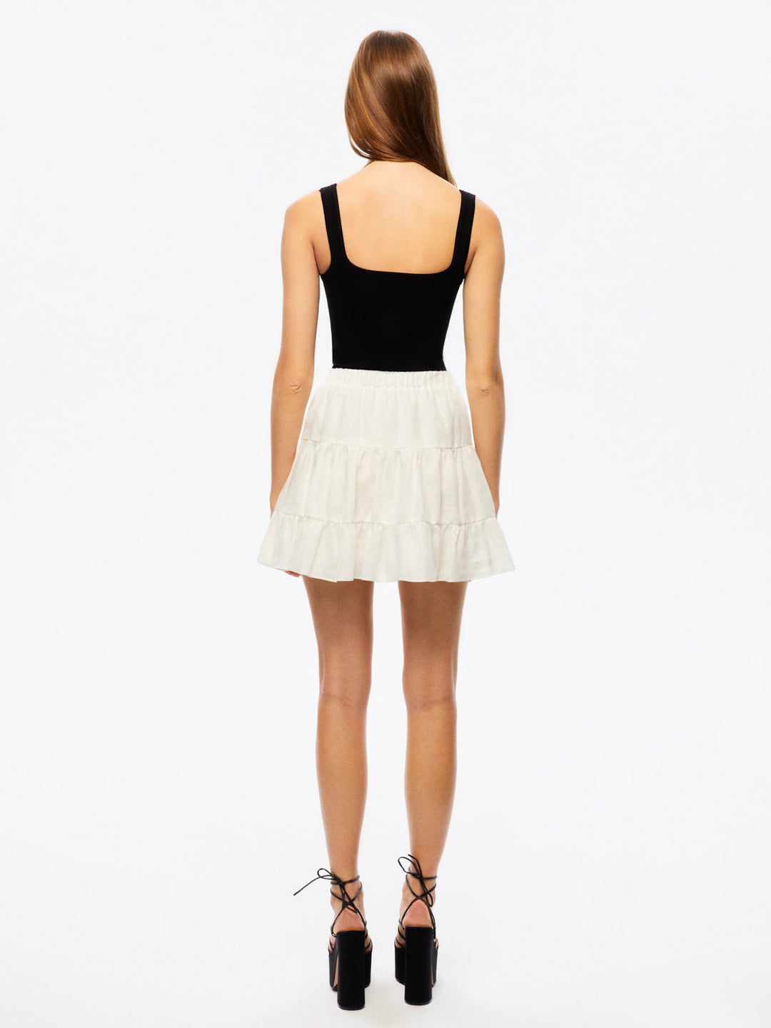 Tiered Mini Linen Skirt - Off-white
