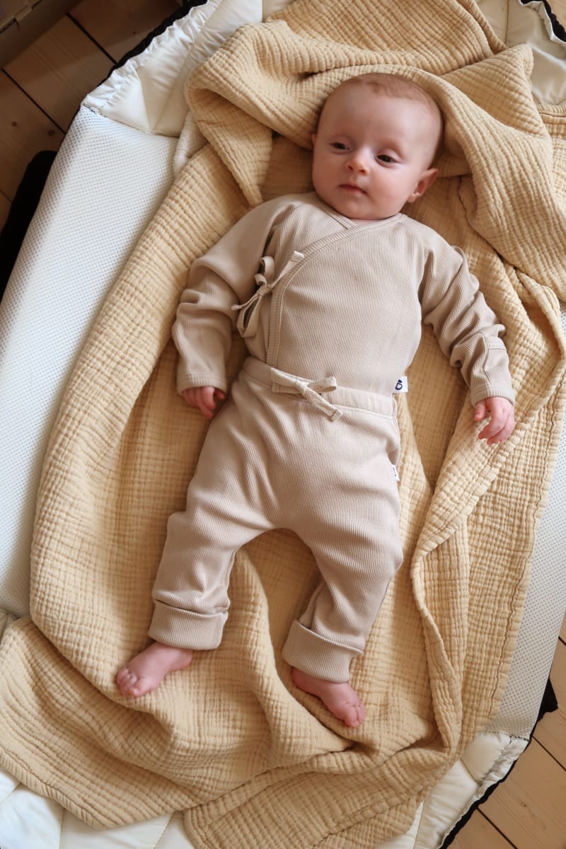 Organic Ribbed Wrap Bodysuit - Sand