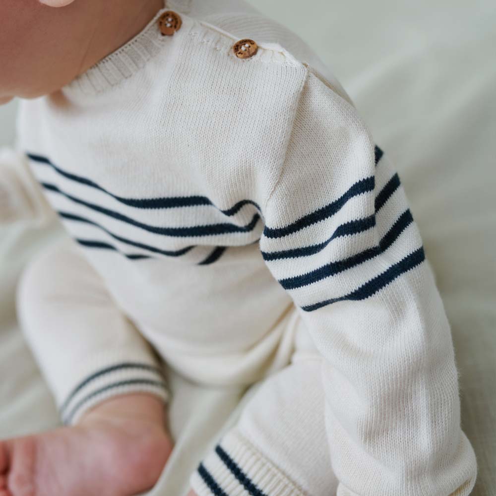 Knit Stripe Baby Pullover & Pants - Ivory
