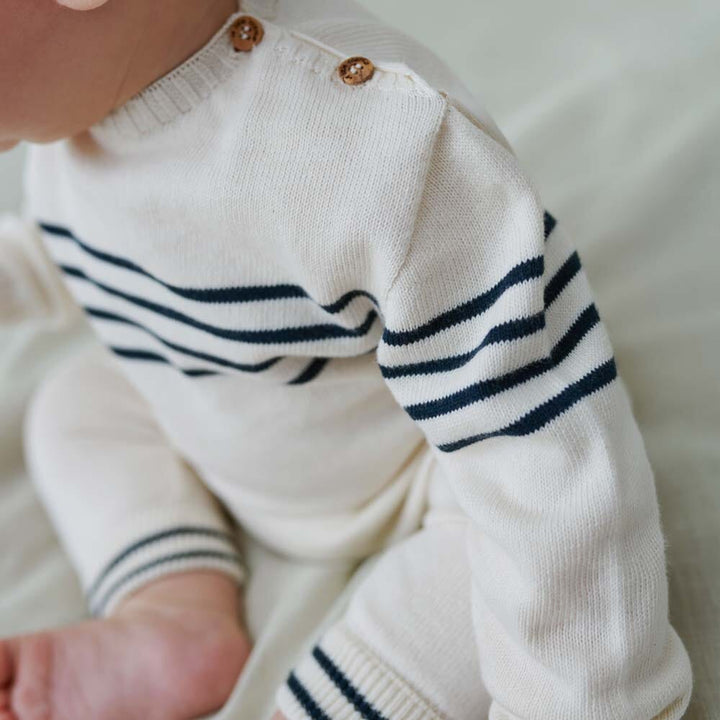 Knit Stripe Baby Pullover & Pants - Ivory Sets My Little Cozmo 