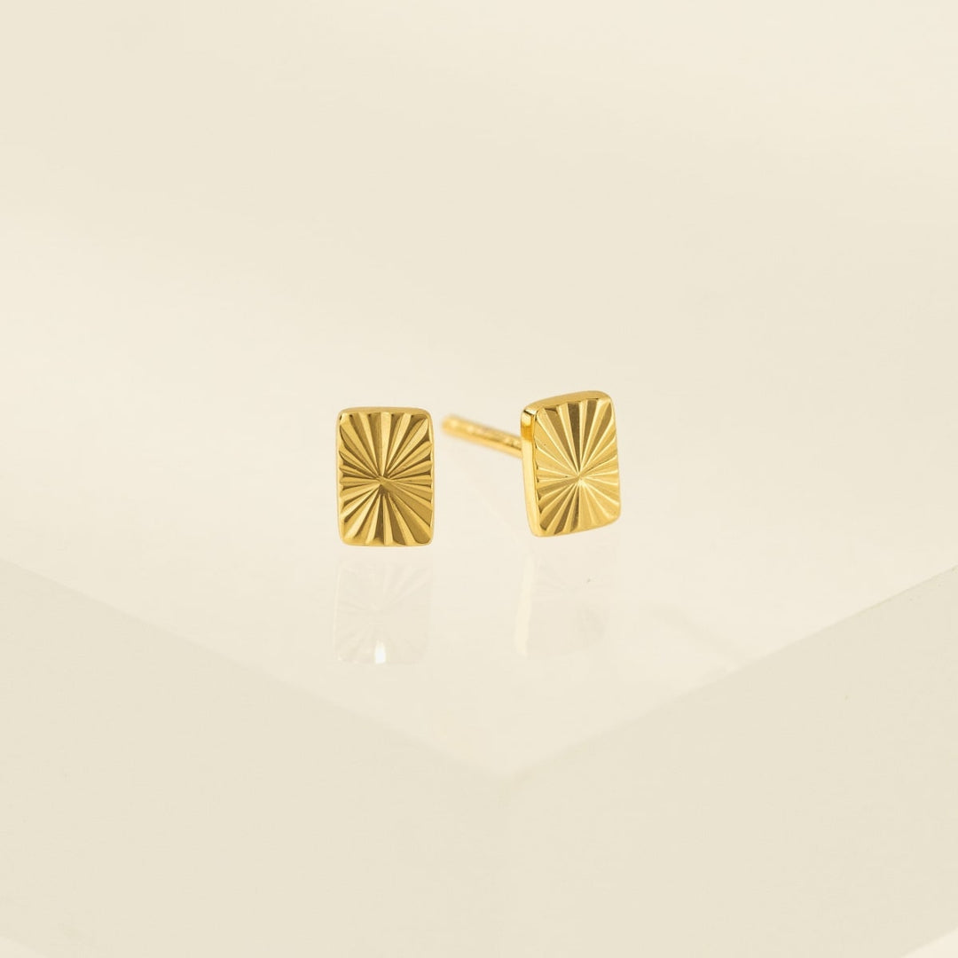 Rectangle Fluted Stud Earrings - Gold