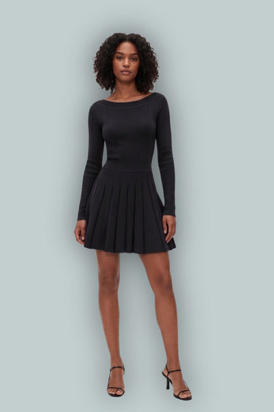 GapStudio Boatneck Pleated Mini Dress - Black