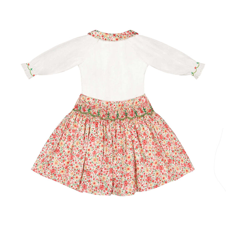 Marie Smocked Skirt And Blouse Set - Red/Floral/White
