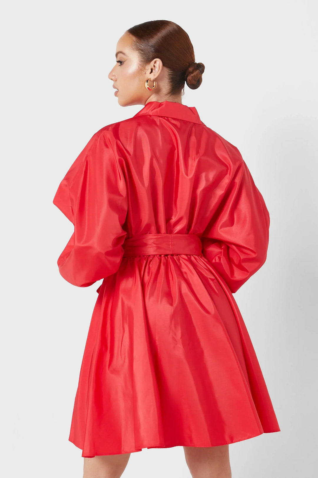 Belted Taffeta Dress - Red