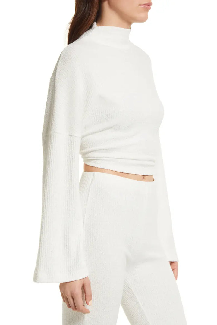 Ribbed Textured Open Back Top - Ivory