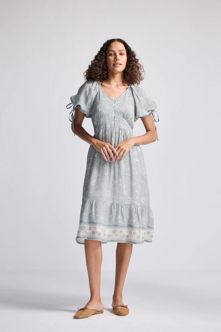Puff Sleeve Midi Dress - Serene Symphony