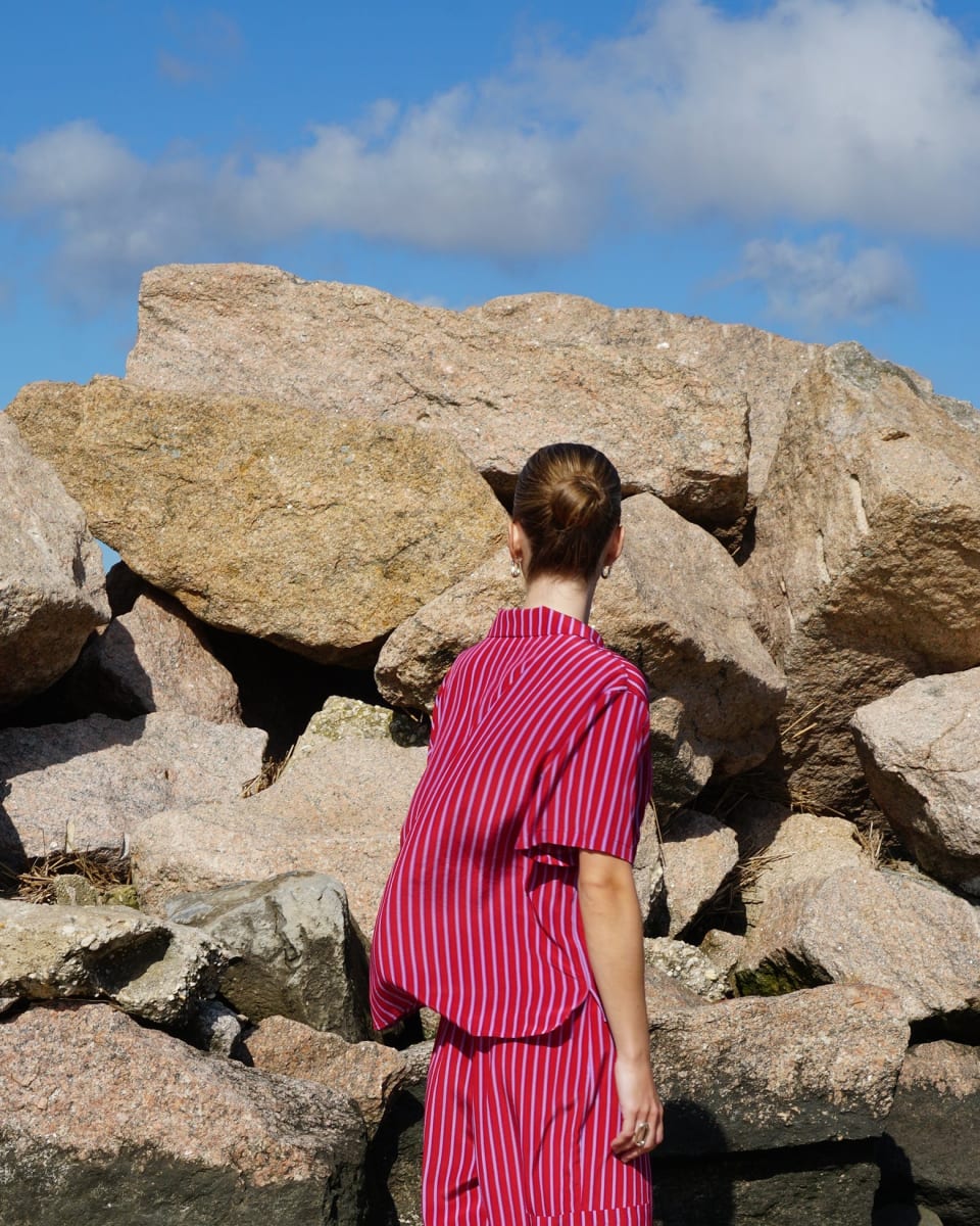 Silk Lounge Shirt - Red Stripe
