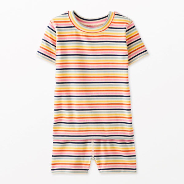 Kids Striped Short John Pajama Set In HannaSoft™ - Multi Stripe