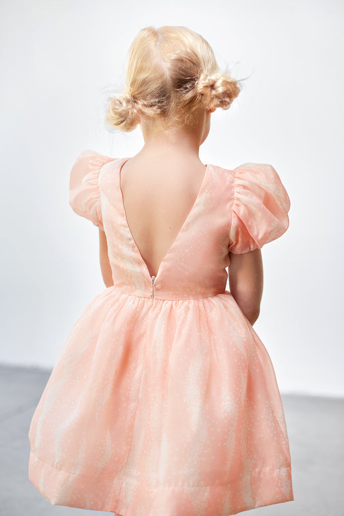 Fit & Flare Dress with Puff Sleeves - Pink